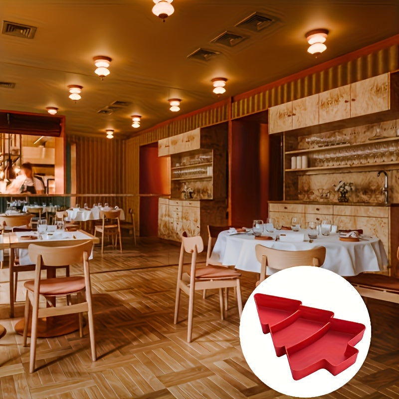 3-Section Christmas Tree-Shaped Red & White Plastic Serving Tray with Sturdy Sides - Durable Multi-Compartment Snack Dish for Holiday Parties, Candy, Nuts, Desserts - Elegant Table Centerpiece for Home, Restaurants & Cafes -