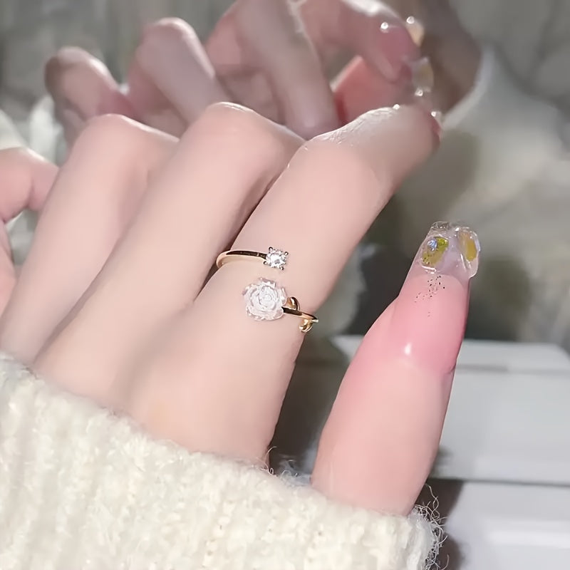 Adjustable Elegant Rose Wrap Ring with Shining Rhinestones