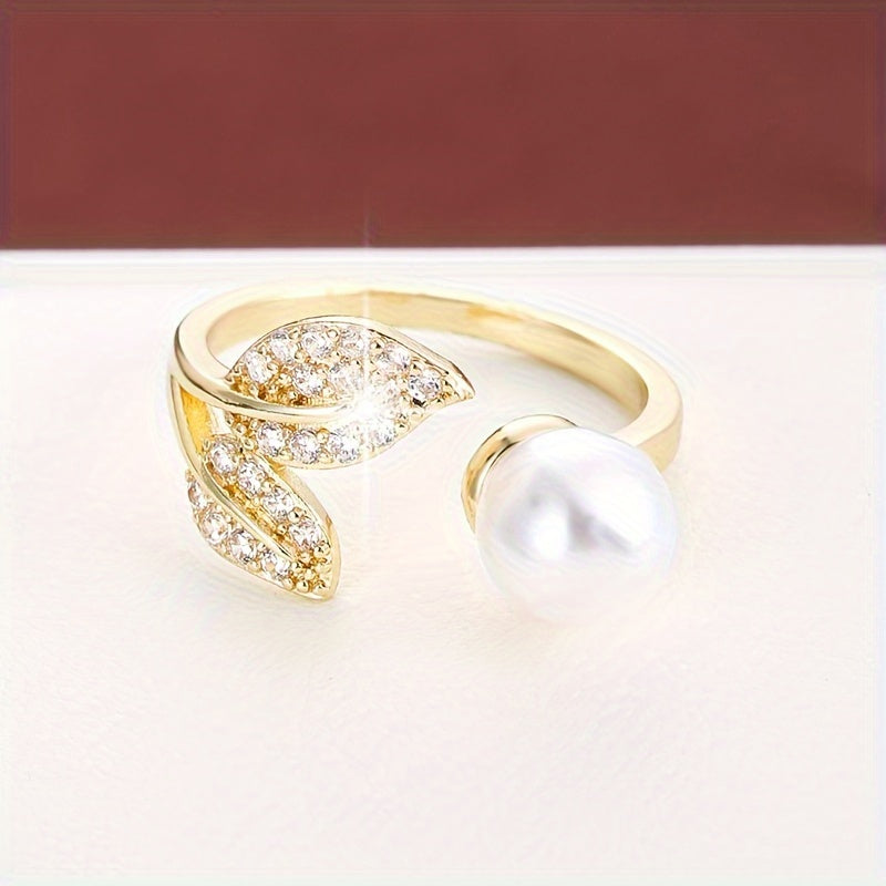 Copper Leaf Design Adjustable Ring with Synthetic Zirconia