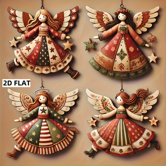 4pcs Vintage Wooden Angel Christmas Ornaments - Handmade, Perfect for Home and Office Holiday Decorations, Ideal for Tree and Seasonal Display, Festive Ornaments|Vintage Angel Design|Handcrafted Ornaments, Christmas Decoratio
