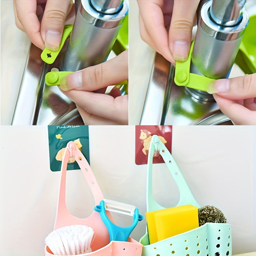 1pc Adjustable Kitchen Sink Organizer with Drain Hole - Heavy-Duty Faucet Sponge Holder, Space-Saving Countertop Storage Basket, Compatible with Sponge, Scrub Pad, Soap Bar - Under Faucet or Over Sink Installation - Durable P