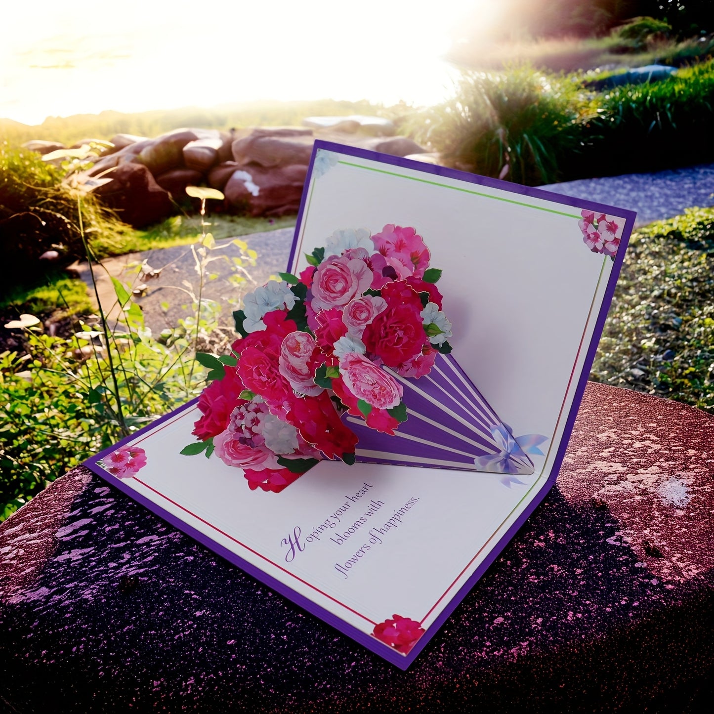 3D Pop-Up Rose Bouquet Greeting Card with Handwritten Message Area - Vibrant Pink & Red Floral Design on Premium Cardstock - Unique Birthday, Anniversary, Graduation Gift for Parents, Friends, Grandparents