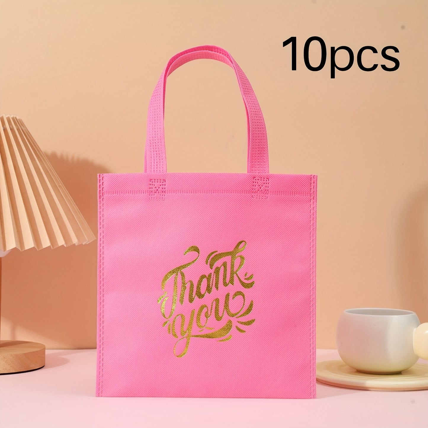 10pcs Thank You Gift Bags - Reusable Non-Woven Tote Bags with Rainbow Colors & Golden Glitter "Thank You" Design, Sturdy Handles for Birthdays, Weddings, Holidays, Small Business Gifts, Small Gift Bags, Event Favor Bags, Eleg
