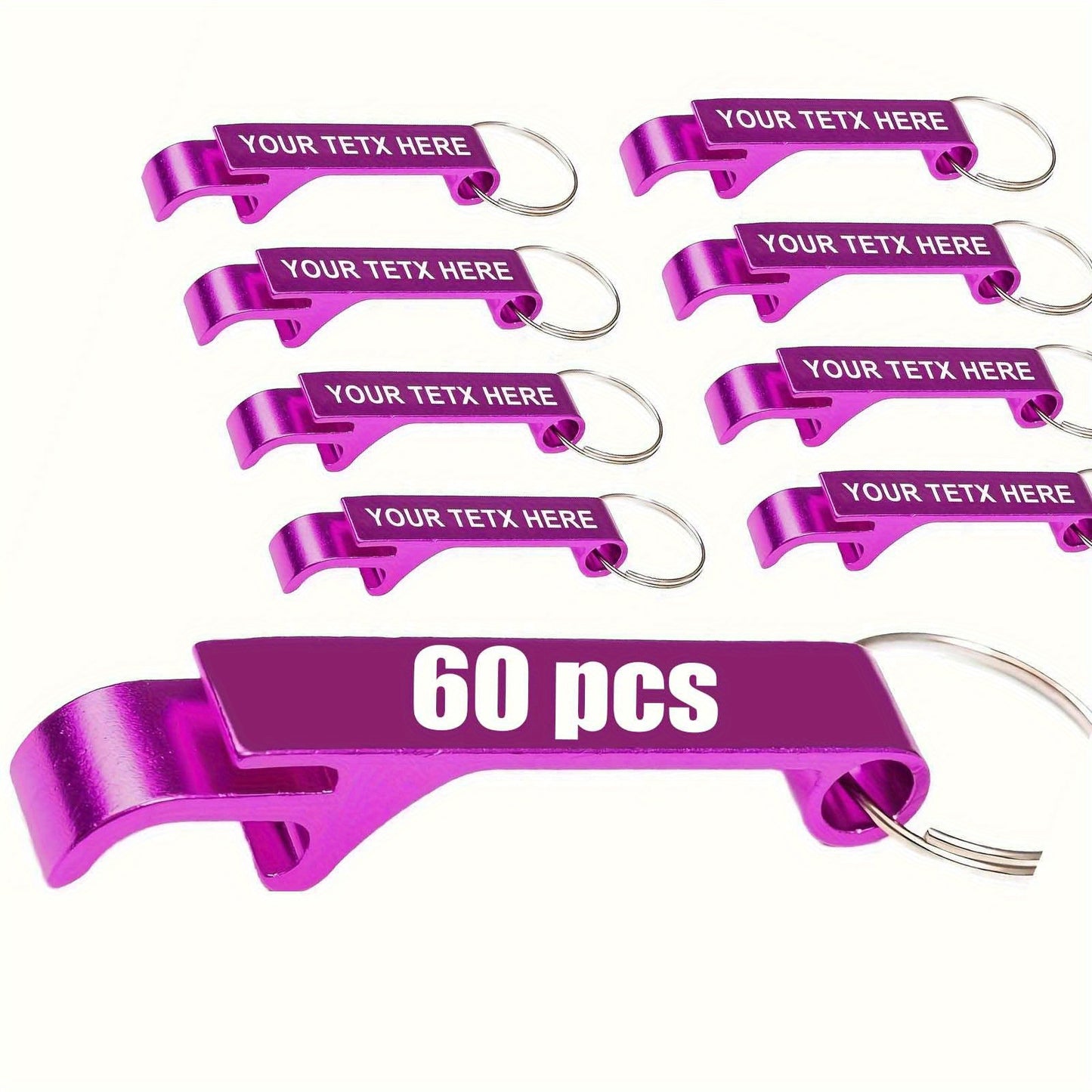 60 Pack Custom Engraved Aluminum Bottle Opener Keychains - Durable, Lightweight Metal Drink Openers with Personalized Text for Weddings, Business Events, Party Favors, Promotional Gifts