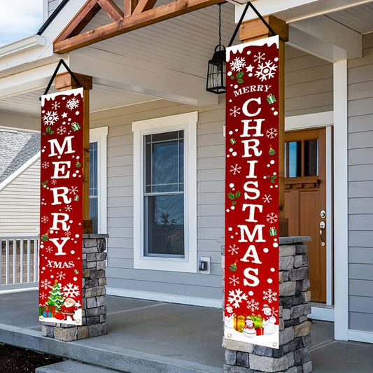 2D Door Banner 1 Pair Merry Christmas Polyester Banners - Patriotic Theme, No Electricity Needed, for Entryway, Room, Garden, Tailgating, Confirmation - Indoor/Outdoor Porch & Door Decor
