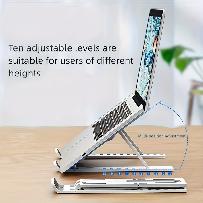 1 Portable Foldable Laptop Stand - 10-Level Adjustable Cooling Desk Support, Space-Saving Design for All Computers, White, Sturdy Structure, 4 Seasons Use