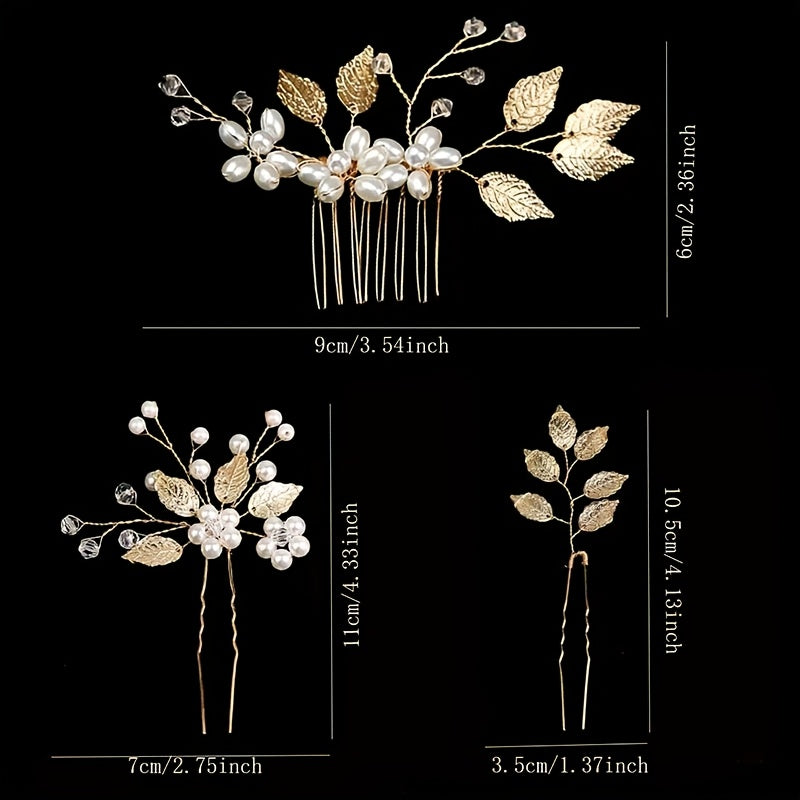 4pcs Wedding Hair Accessories - Faux Pearls, Crystals, Rhinestones Combs, Clips And Flower Pieces for Bride And Bridesmaids (Elegant Style)
