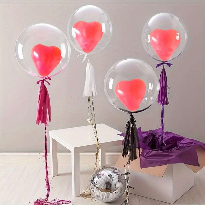 12pcs 18-inch Transparent Bubble Ball Red Balloon Set, Suitable for Valentine's Day, Birthday, Wedding, Proposal and Anniversary Celebrations, with Large Red Heart-shaped Balloons - Indoor and Outdoor Balloon Decoration, No E