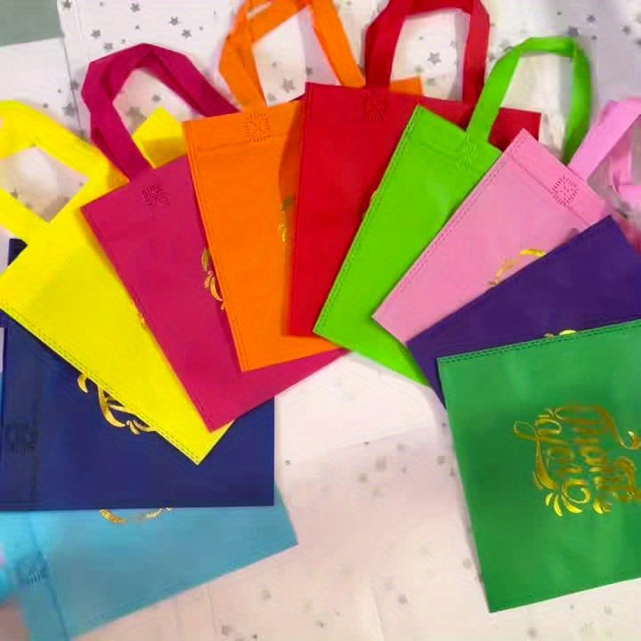 10pcs Thank You Gift Bags - Reusable Non-Woven Tote Bags with Rainbow Colors & Golden Glitter "Thank You" Design, Sturdy Handles for Birthdays, Weddings, Holidays, Small Business Gifts, Small Gift Bags, Event Favor Bags, Eleg