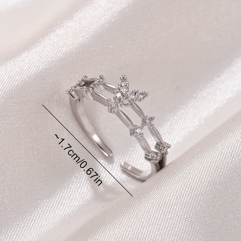 Elegant Double Layer Geometric Open Cuff Ring