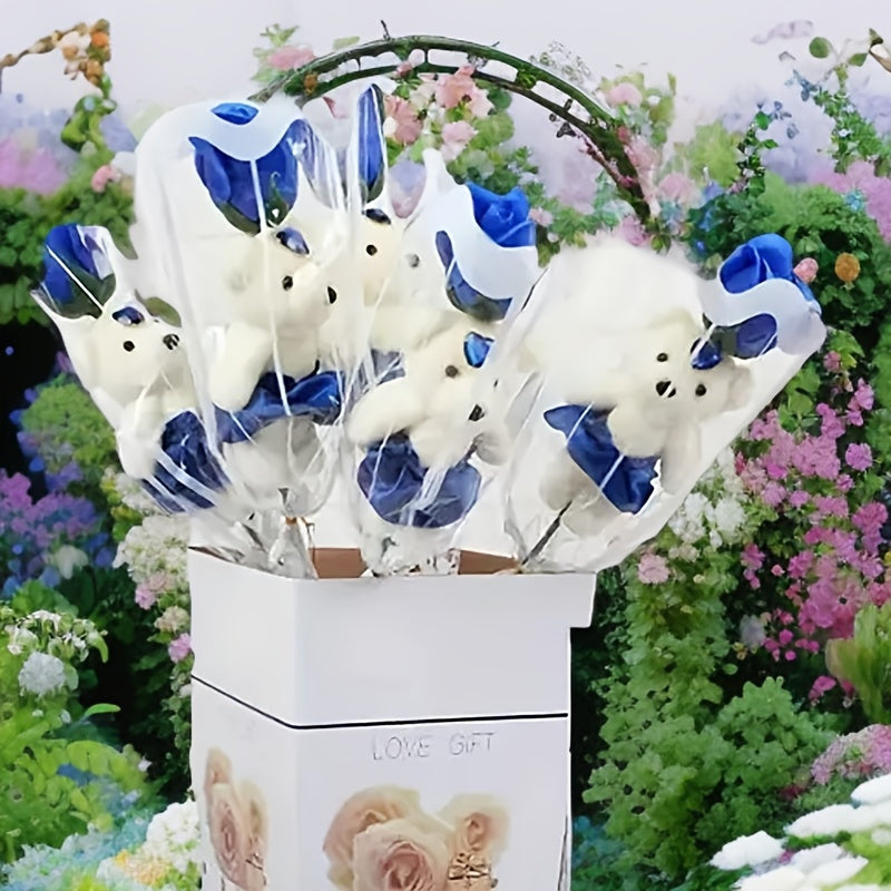 10 Bouquets of Artificial Roses with Plush Bear Plastic Roses for all kinds of holidays, anniversaries, weddings, home decor, Halloween, Christmas, romantic gifts and special occasions, Best for Christmas