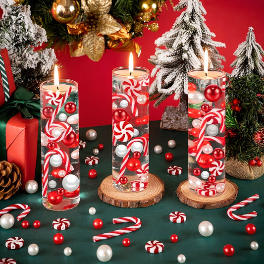 531pcs, Floating Beads for Centerpieces Vases, Vase Fillers, Christmas Vase Filler, White and Red Fake Candy Cane Decor, Christmas Table Decor, Christmas Vase Fillers for Home Table Decorations, Christmas Home Decor