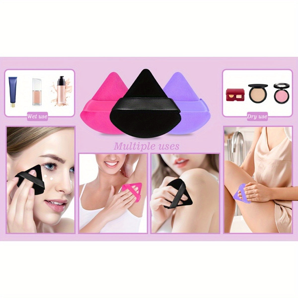 11/25pcs Reusable Triangular Makeup Sponges & Beauty Blenders - Soft Plush, Fragrance-Free, 3 Colors (Black/White/Pink) for Foundation, Powder, Blush - Gentle on Normal Light Beige, Face & Body Use, Makeup Sponges for Blendin