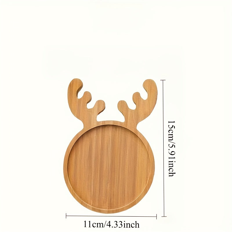 1pc Holiday Deer Bamboo Plate - Mini Sushi, Fruit & Dessert Serving Tray with Natural Wood Finish, Reusable Christmas Party Centerpiece & Snack Display, High-Quality Recycled Wood for Festive Table Decor, Holiday Table Decor