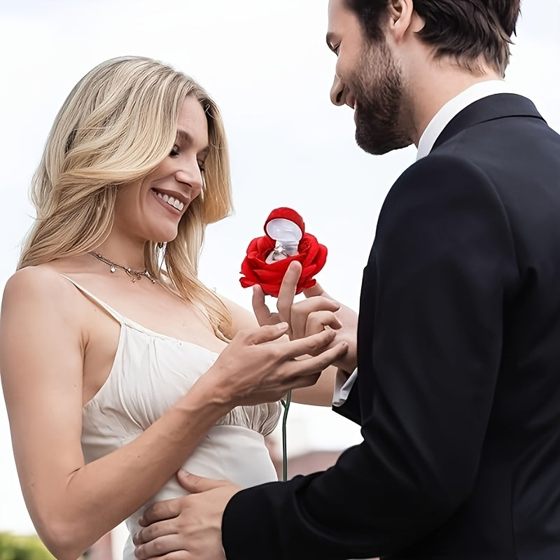 Velvet Rose Ring Box with Green Leaf Accents - Perfect for Valentine'S Day, Mother'S Day, Qixi Festival, and Special Occasions like Weddings, Engagements, and Proposals, Valentine'S Day Gift | Romantic Gift | Velvet Rose Ring