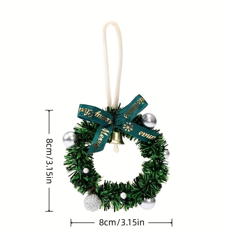 3pcs, 5pcs Random Styles Christmas Tree Decorative Window Display Pendants, Mini Wreath Ornaments, Handmade Mini Garland Hanging Decorations, Festive Car Bell Set for Holiday Atmosphere – Perfect for Christmas, Parties & Ne