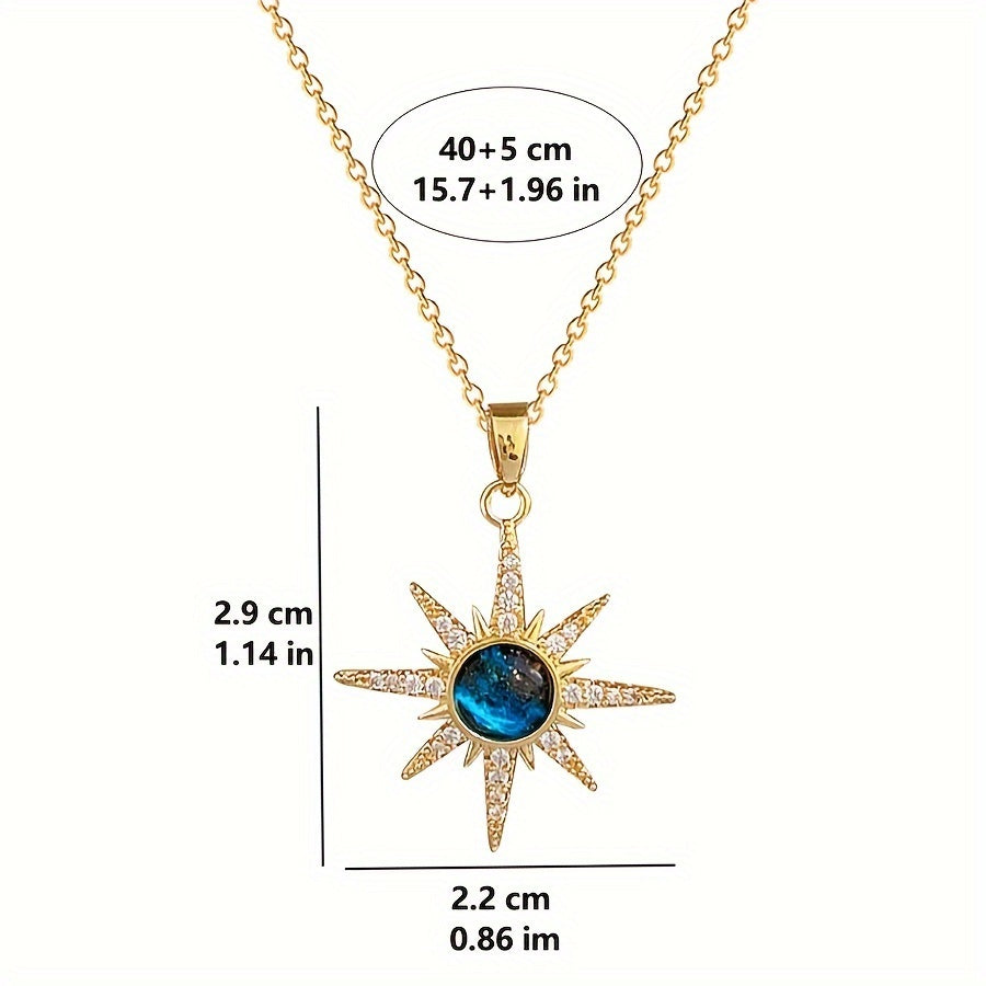 1pc Fashion Starburst Pendant Necklace, Copper with Synthetic Cubic Zirconia, Stainless Steel Chain, Elegant Gift for Wife and Daughter, Anniversary and Birthday Accessory