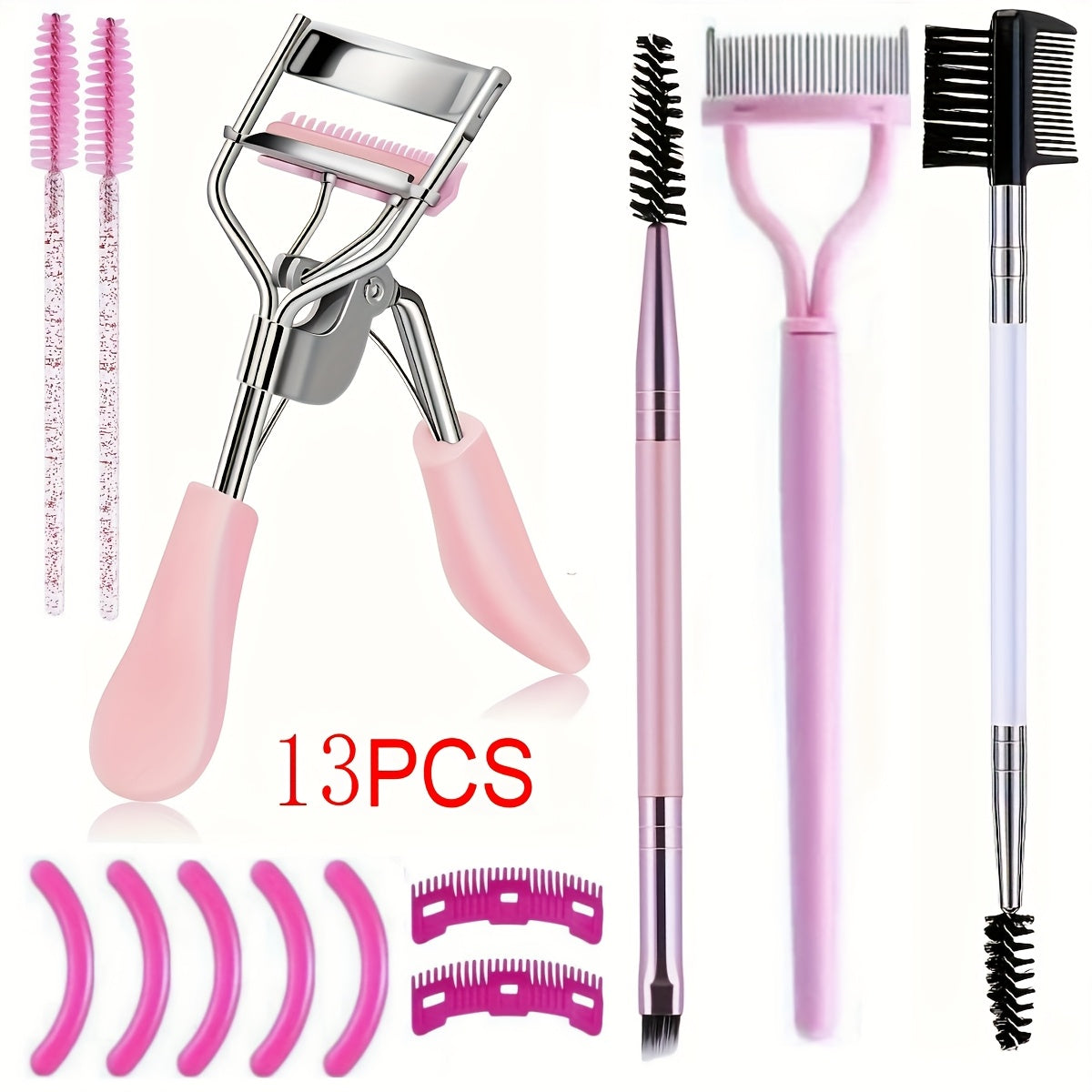 Eyelash Curler, Women's Eyebrow Brush Set, Eyelash Curler with Comb, Eyelash Comb Separator, 3-in-1 Mascara Brush, 2-in-1 Beveled Eyebrow Brush and Comb, Eyelash Curler Replacement Strip, Comb. Suitable for all eye shapes, qu