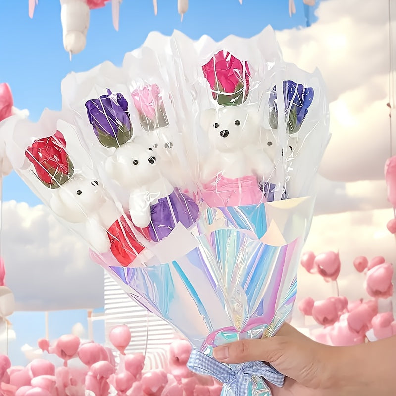 10 Bouquets of Artificial Roses with Plush Bear Plastic Roses for all kinds of holidays, anniversaries, weddings, home decor, Halloween, Christmas, romantic gifts and special occasions, Best for Christmas