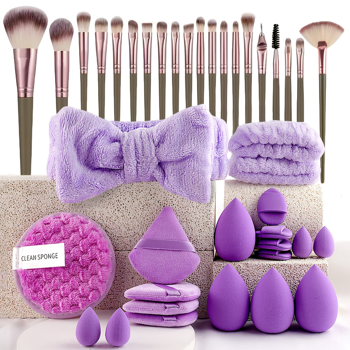 46pcs/45pcs/40pcs/20pcs/35pcs27pcs Makeup Brush Set Facial and Eye Shadow Brushes Super Soft Concealer, Blush, Contouring, Mixing, Eyeshadow, Makeup Sponge Set Powder Puff Suitable for All Skin Types, Face Washing Hair Tie Co