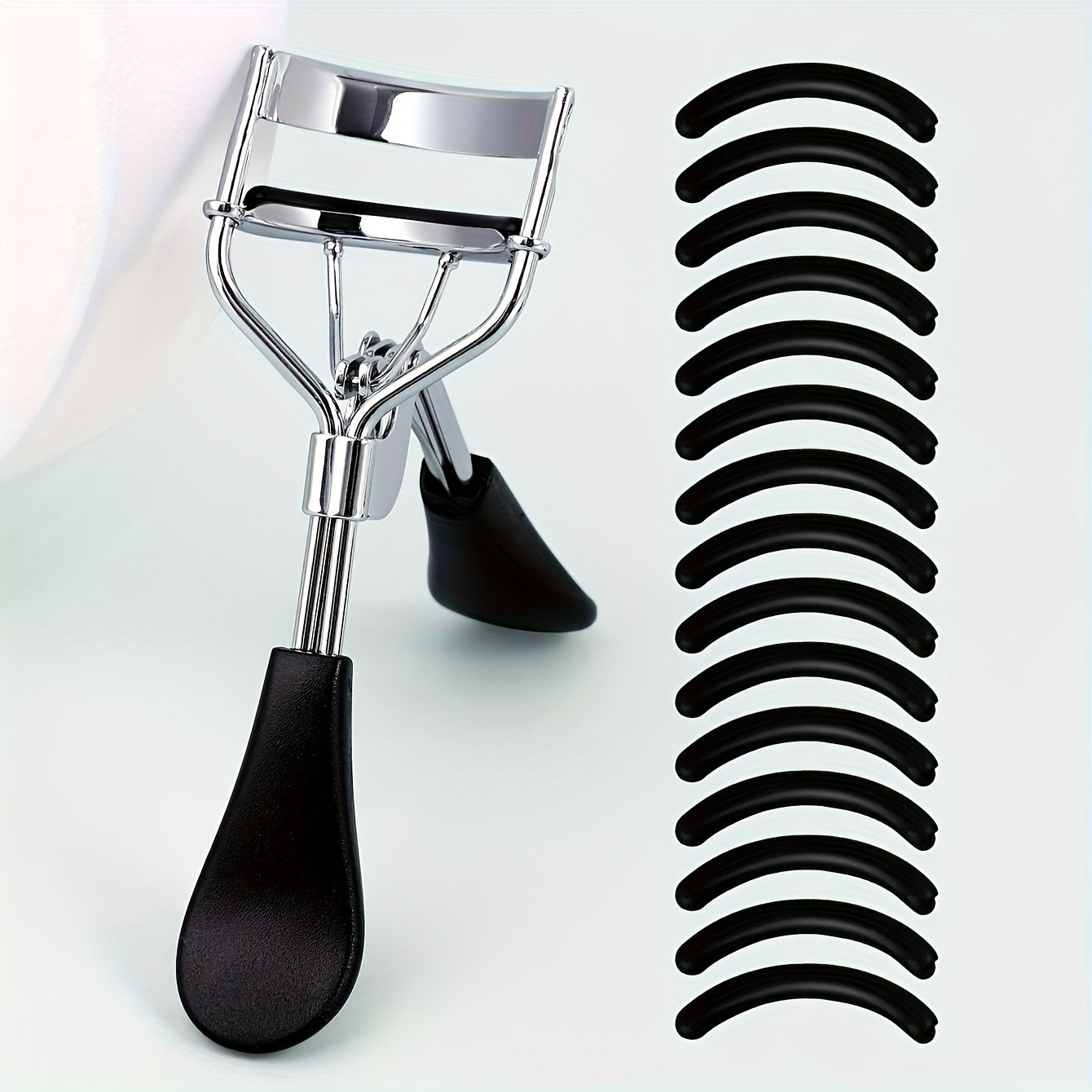 1 Portable Eyelash Curler with 15 Pads, Stainless Steel Curved Handle, No-Damage Lash Lifting, Enhances Eyes, Suitable for Women'S Eyelashes, Available in 3 Colors
