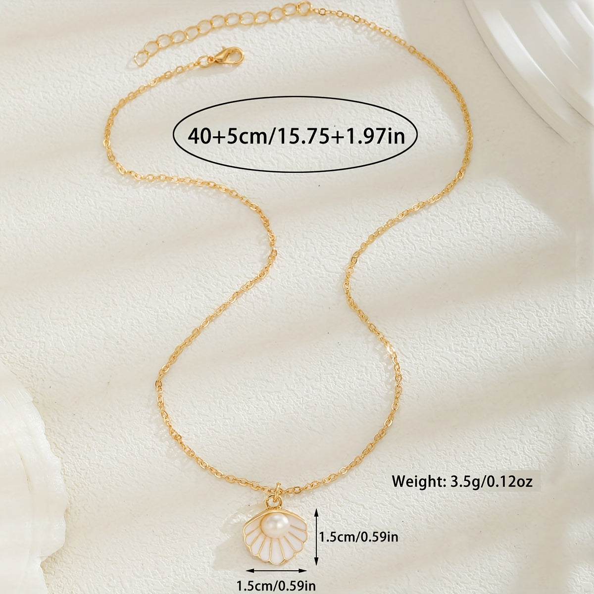 1pc Elegant Imitation Pearl & Golden-Tone Seashell Pendant Necklace for Women, KC Golden-Plated Delicate Chain, Everyday Jewelry Gift for Her, Year-Round Versatile Accessory, Casual Jewelry, Goldtone Jewelry, Refined Construc