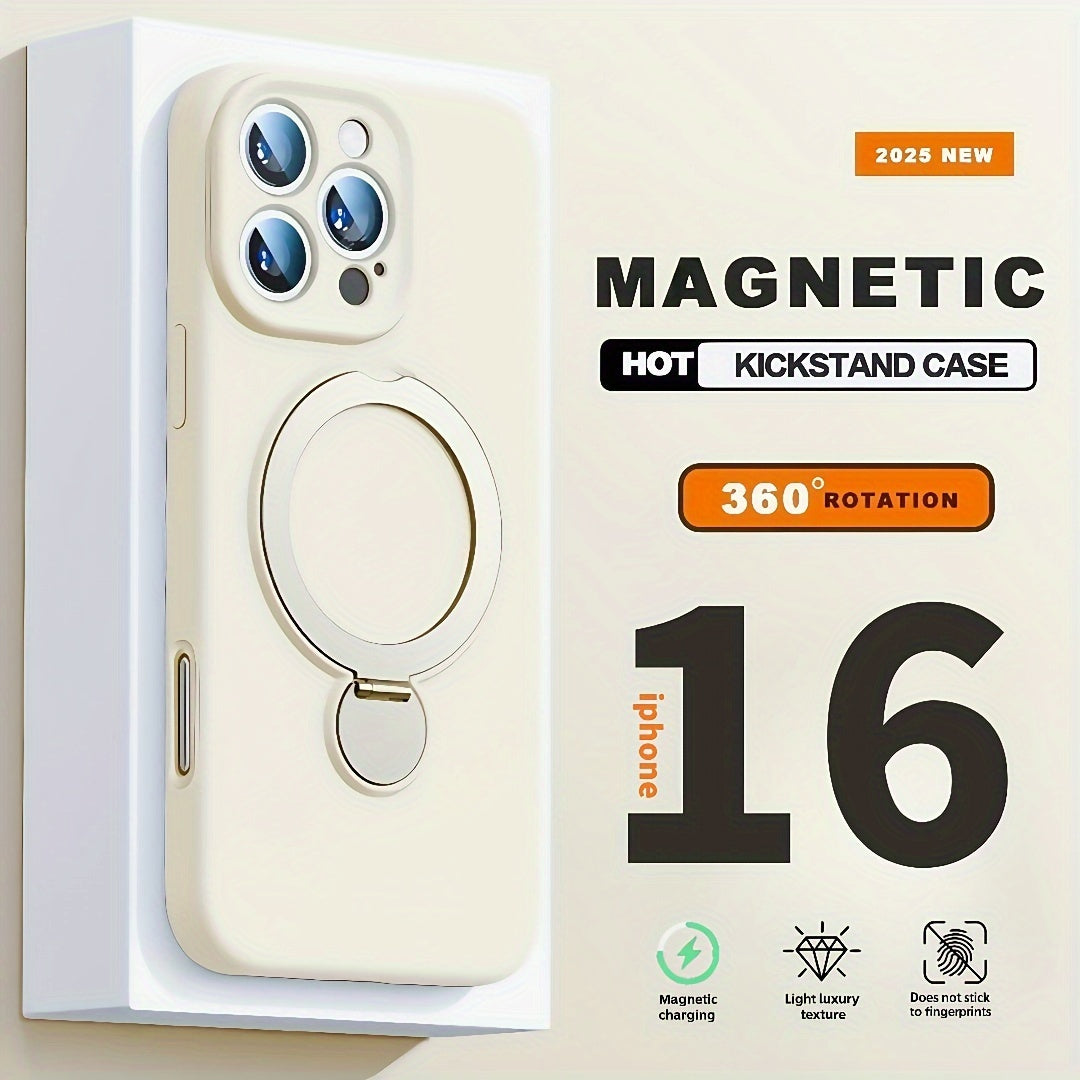 Luxury Multicolor Liquid Matte Stand Phone Case for iPhone 16 15 14 13 Pro Max Magnetic Wireless Charging 360°Rotating Desktop Bracket 16ProMax Cases Shockproof Back Cover