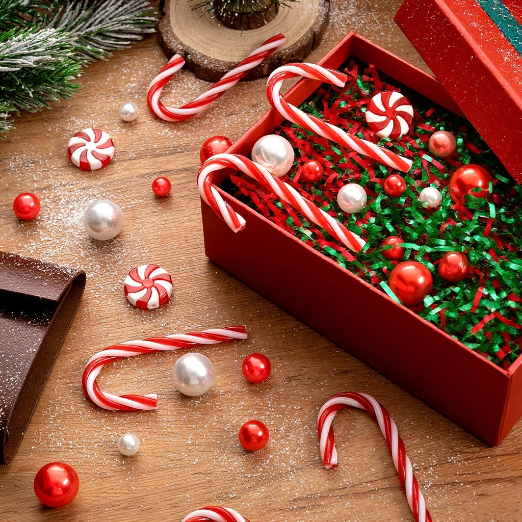 531pcs, Floating Beads for Centerpieces Vases, Vase Fillers, Christmas Vase Filler, White and Red Fake Candy Cane Decor, Christmas Table Decor, Christmas Vase Fillers for Home Table Decorations, Christmas Home Decor