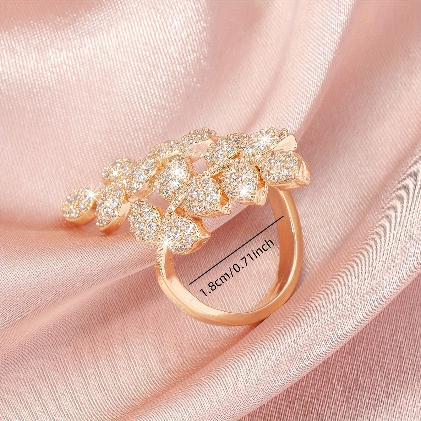 Adjustable Ladies' Ring With Trendy Copper Inlaid With Zirconia, Featuring Tree Leaves And Wheat Spikes