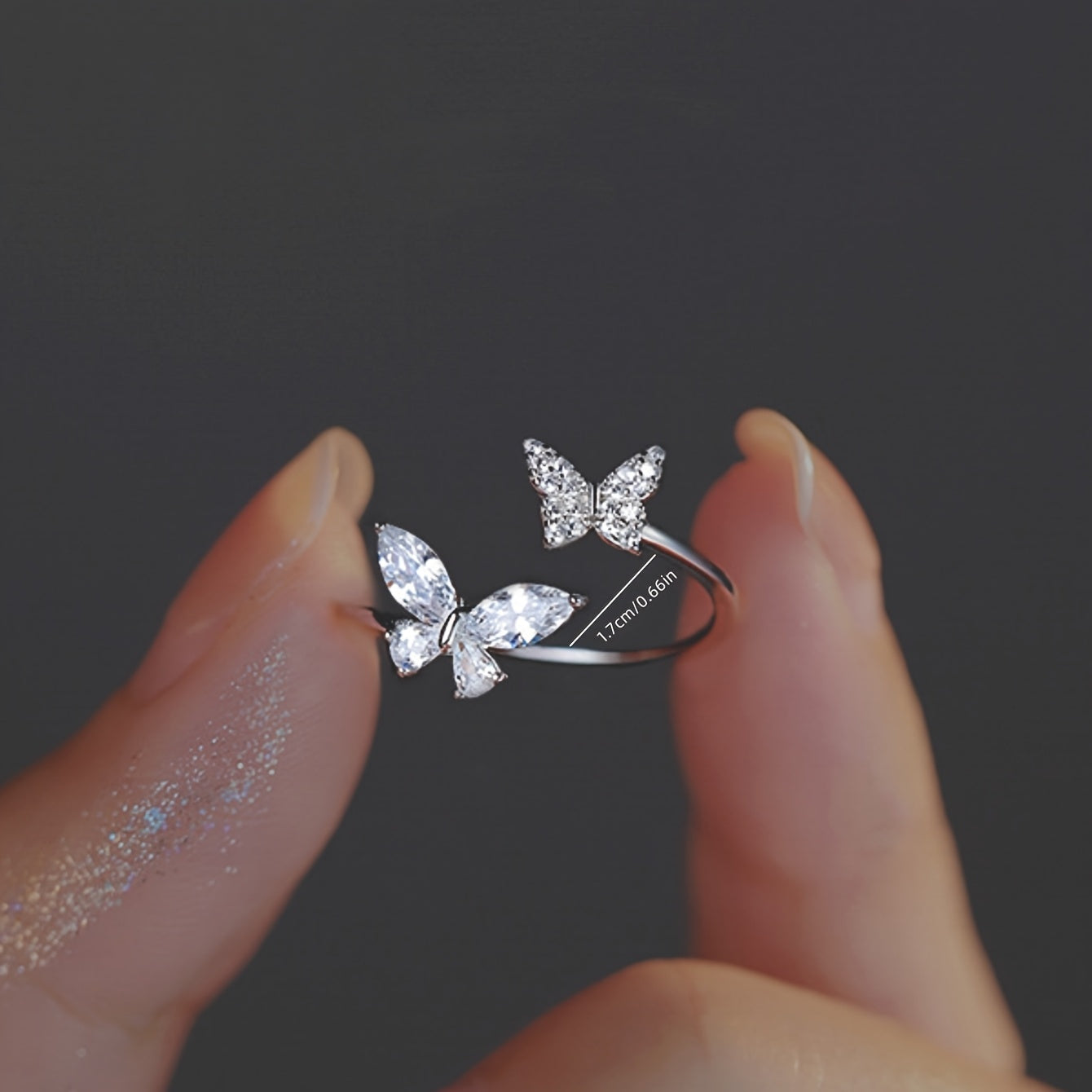 Adjustable Butterfly Ring with Rhinestones