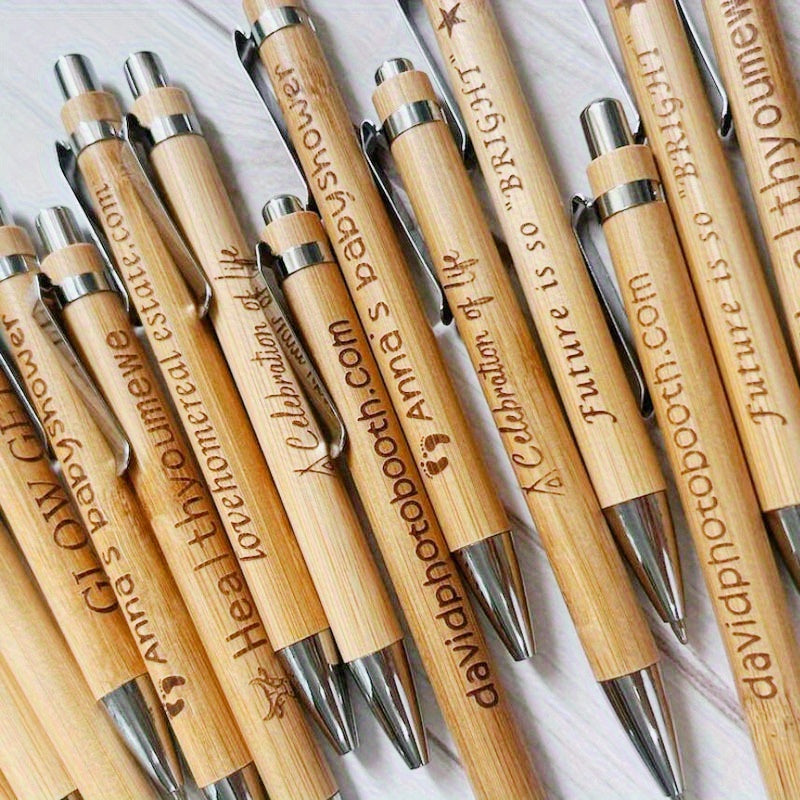 30pcs Customized Engraved Bamboo Pens, Black Ink, Stick Construction, for Teachers, Office, Supplies, Colleagues, Employee Appreciation Gifts - Ideal for Camping Stationery, Customized Stationery, Corporate Giveaways, Teacher