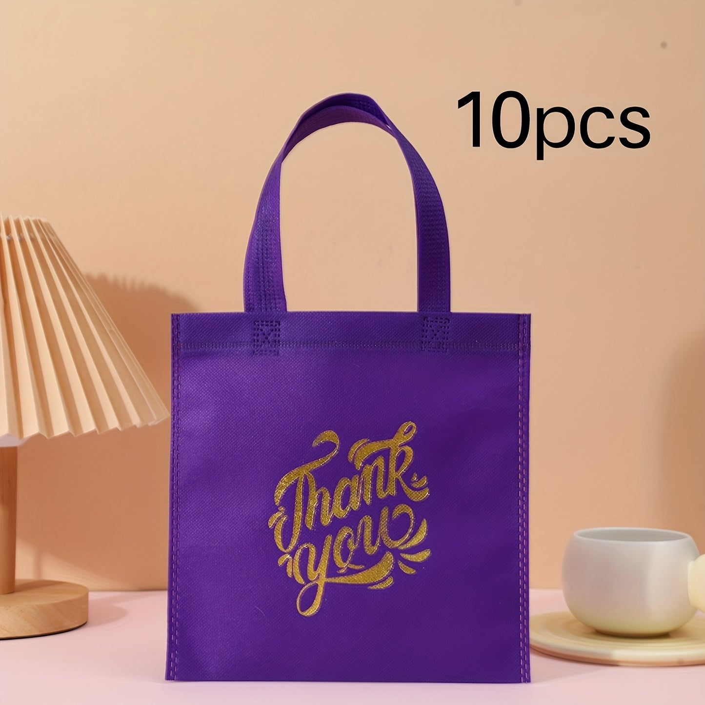 10pcs Thank You Gift Bags - Reusable Non-Woven Tote Bags with Rainbow Colors & Golden Glitter "Thank You" Design, Sturdy Handles for Birthdays, Weddings, Holidays, Small Business Gifts, Small Gift Bags, Event Favor Bags, Eleg