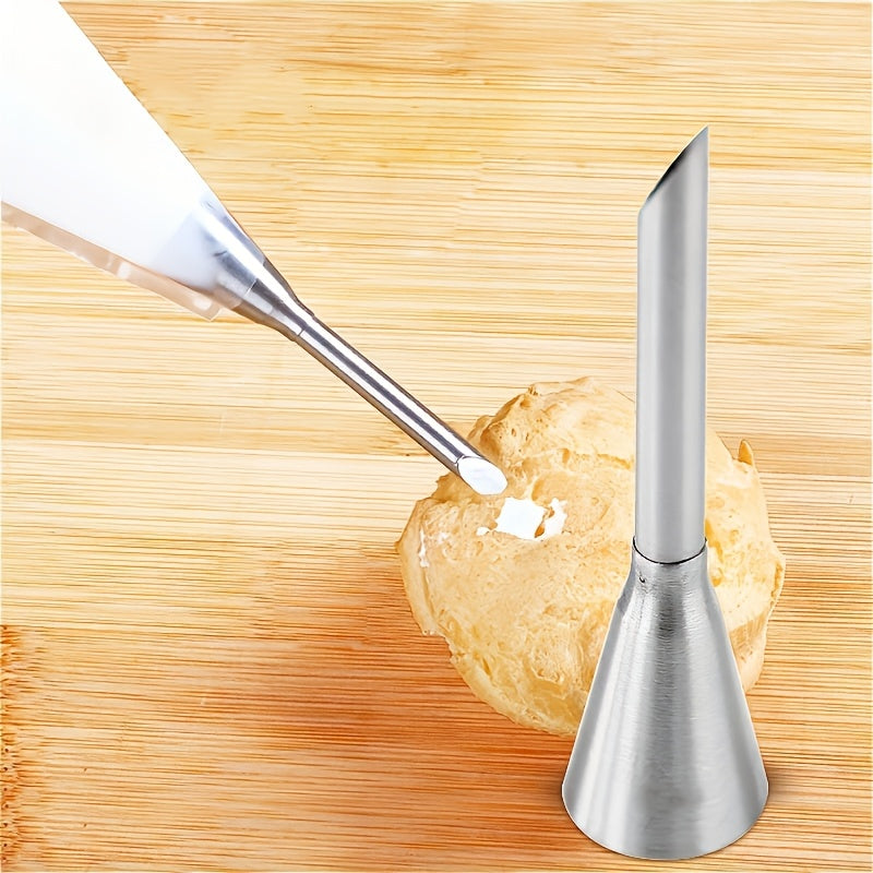 2-Pack Stainless Steel Piping Nozzles, Long Puff Tip, for Baking, Pastry Nozzle for Cookie, Dessert, Cake Decoration, Professional Baking Tools