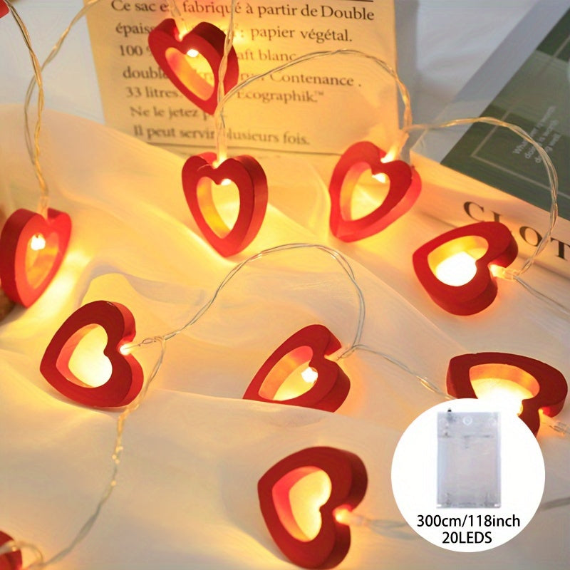 1pc Romantic Red Heart LED String Lights, Contemporary Battery-Powered Plastic Valentine'S Day Decorative Rope Light for Bedroom, Living Room, Party - Switch Control, No Battery Included