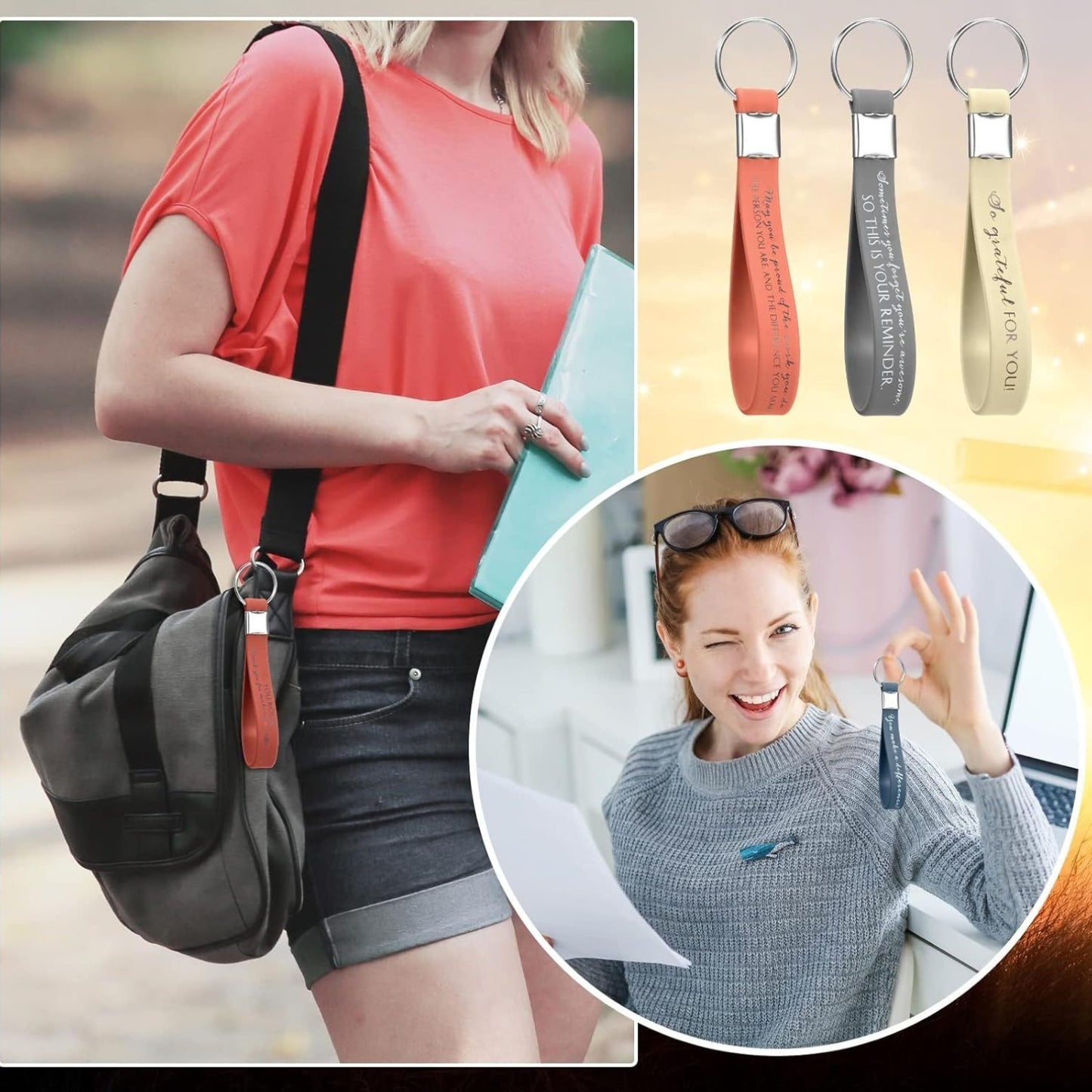 30 Pcs Inspirational Silicone Keychain Set – Employee Appreciation & Team Motivational Quotes – Durable Plastic & Metal Key Rings for Coworkers and Staff Gifts