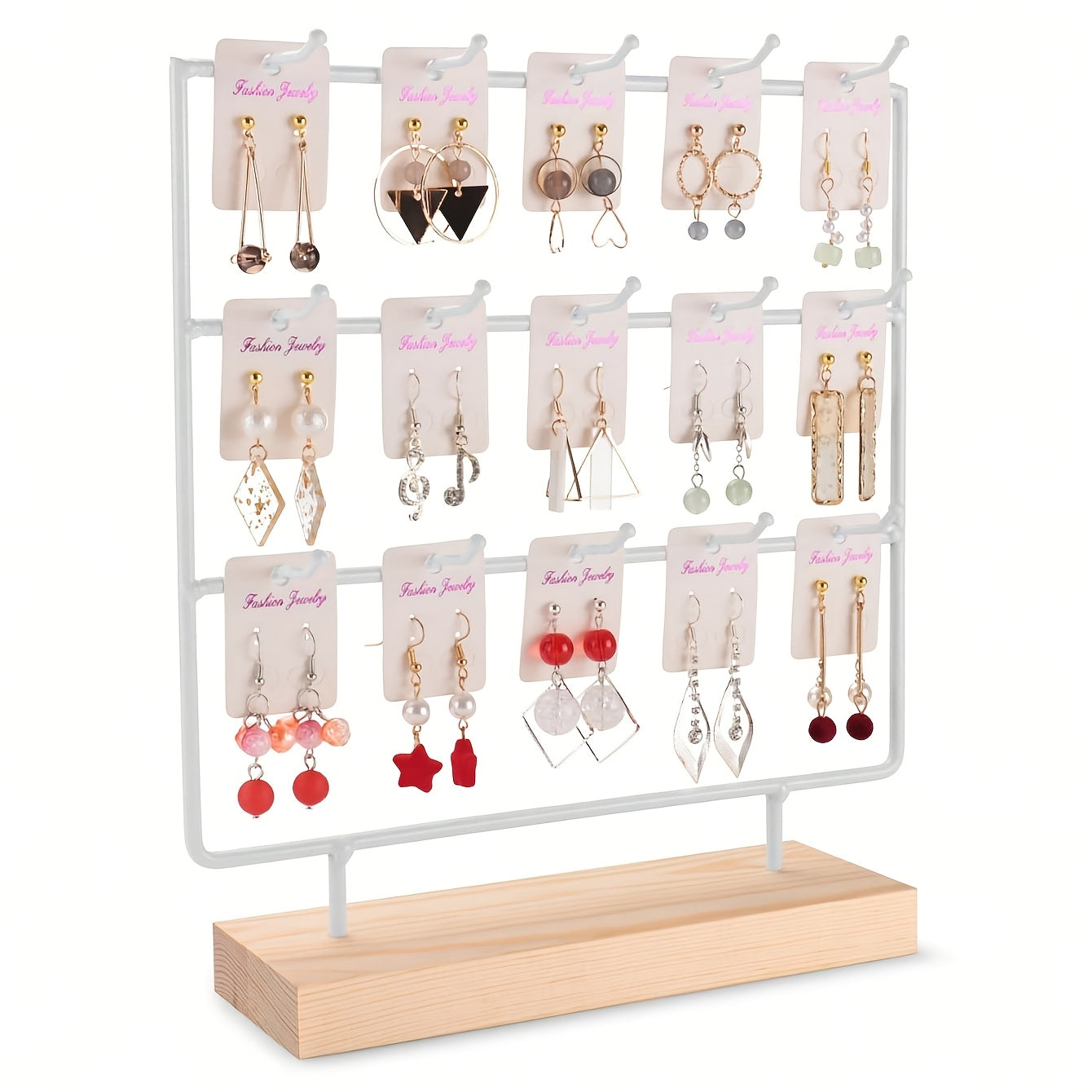 1pc Elegant Wooden Earring Display Stand with Metal Frame - Rectangular, Lacquered Finish, Perfect for Selling or Organizing Jewelry, Jewelry Display | Modern Earring Rack | Durable Jewelry Stand, Jewelry Display Rack, Jewelr