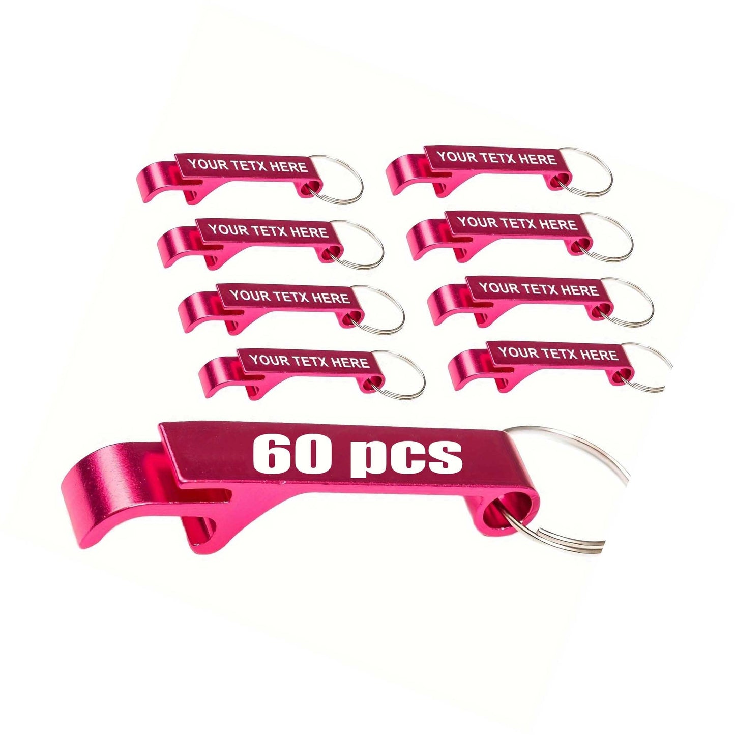 60 Pack Custom Engraved Aluminum Bottle Opener Keychains - Durable, Lightweight Metal Drink Openers with Personalized Text for Weddings, Business Events, Party Favors, Promotional Gifts