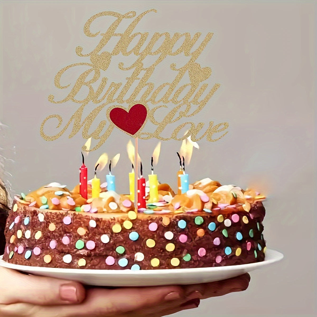 Unique, Golden Glitter 'My Love' Birthday Cake Topper - Heart-Shaped Decoration for Wife, Husband, or Parents, Birthday Decorations