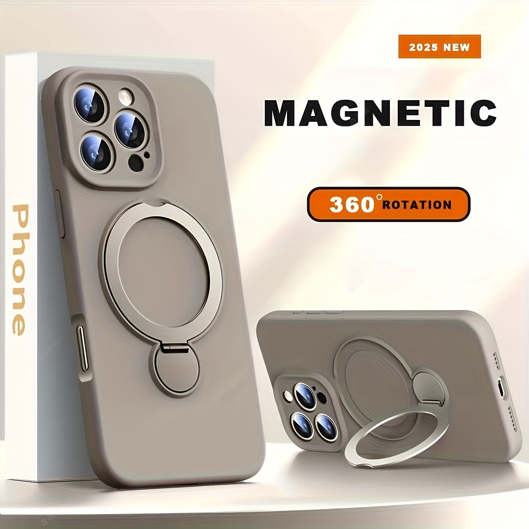 Luxury Multicolor Liquid Matte Stand Phone Case for iPhone 16 15 14 13 Pro Max Magnetic Wireless Charging 360°Rotating Desktop Bracket 16ProMax Cases Shockproof Back Cover