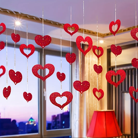 50pcs of Valentine'S Day Hanging Heart Decorations - Plastic Red Heart Pendants And DIY Silk Strings - Non-Electric, No Feathers, Suitable for Wedding, Birthday, Party Decorations, And Romantic Room Arrangements, Silk Strings