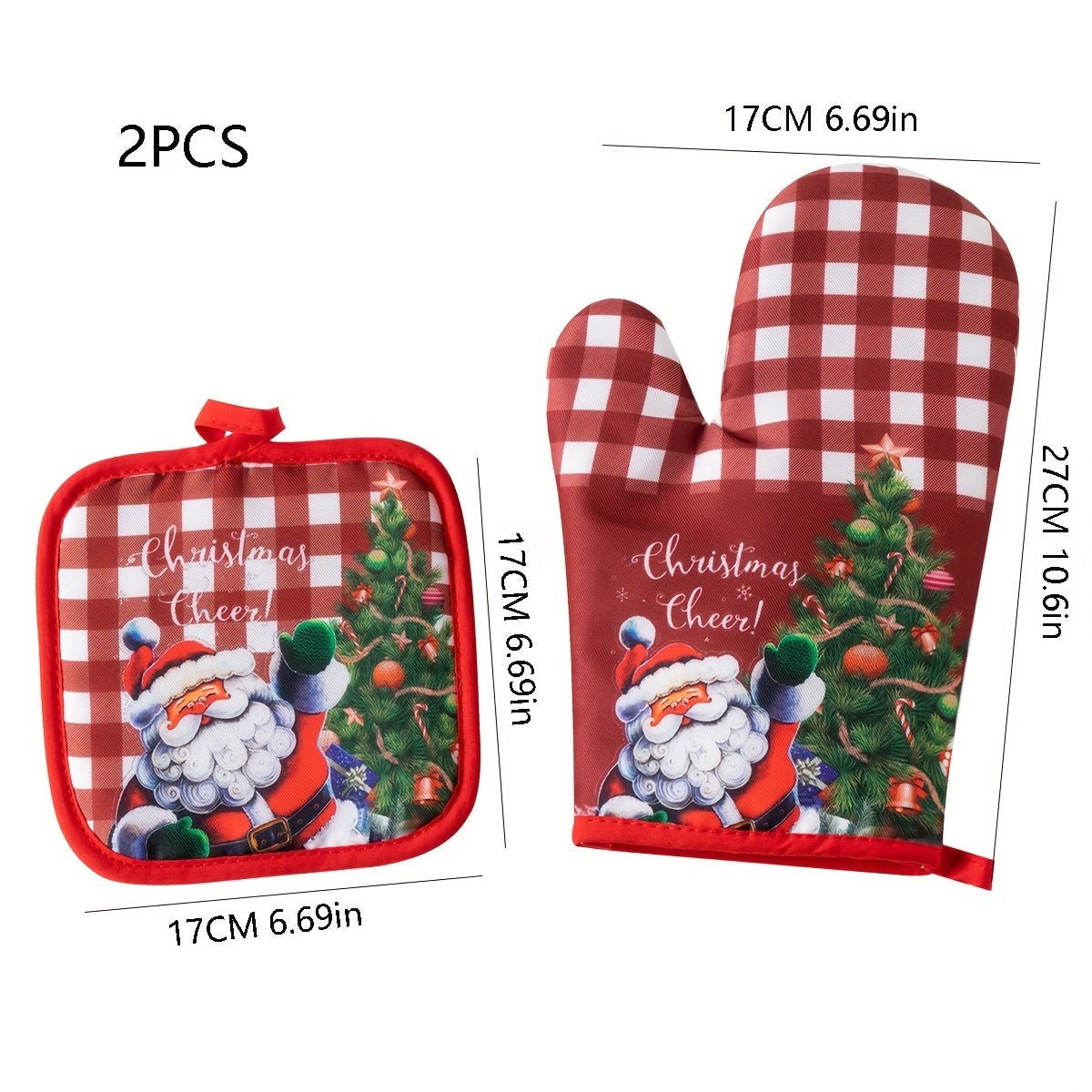 Festive Christmas Oven Mitts - 2 Pieces Set: Perfect for Baking and Cooking - Hand Wash Only - 17cm x 6.69in