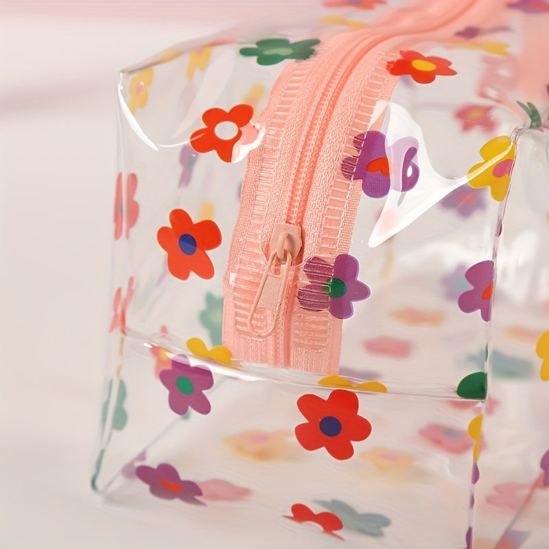Large Capacity Transparent PVC Cosmetic Organizer & Travel Makeup Case with Zipper Closure - Heavy-Duty Clear Makeup Bag with Pastel Floral & Multicolor Patterns (, Yellow, , Green, Purple, Orange, White) - Design, Durable &