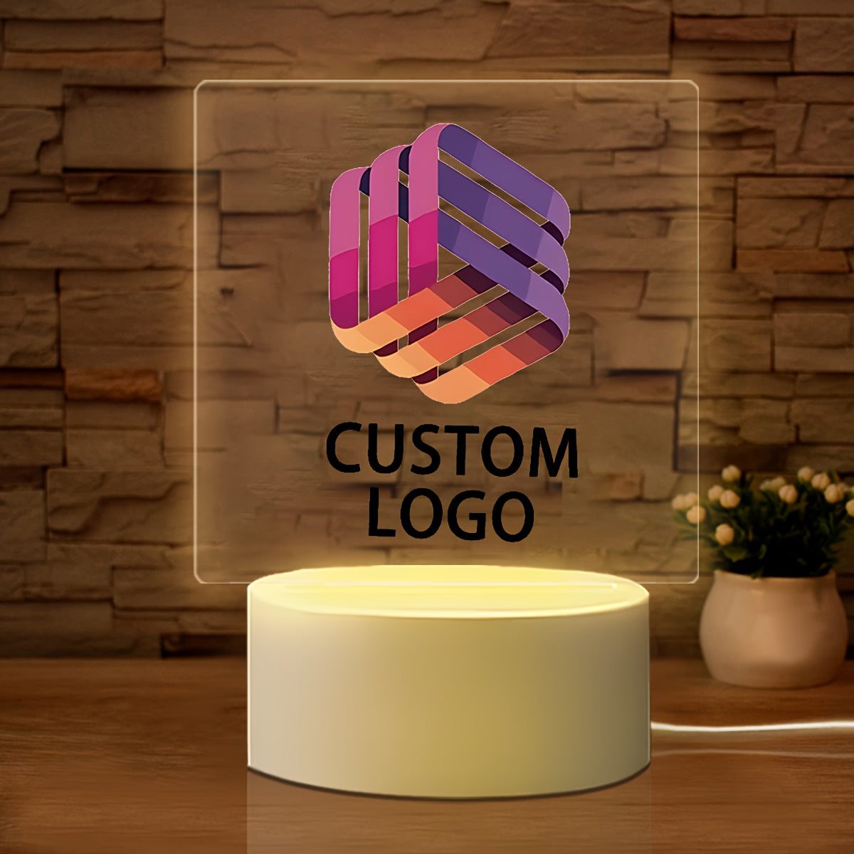 1pc Custom Logo Night Light - Personalized USB-Powered Desktop Sign with Adjustable Lighting, Durable Plastic Design for Office, Home & Christmas Decor, Indoor/Outdoor Use, Warm Glow Illumination, Home Ambient Lighting | Ambi
