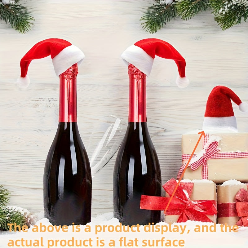 10pcs Red Christmas Table Centerpieces - Fabric Santa Hat Knife and Fork Set, 6x12cm Mini Holiday Table Decorations, Furry Kitchen Dining Accessories for Winter Christmas and All Seasons