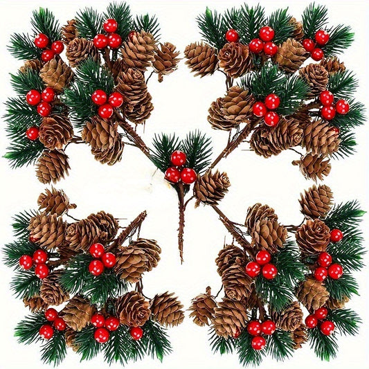 11pcs Artificial Pine Cones and Red Berries Set - Christmas Tree Toppers, Holiday Decorations, Craft Projects, Festive Home Decor, Christmas Decorations, Christmas Decor, Christmas Home Decor, Artificial Flowers