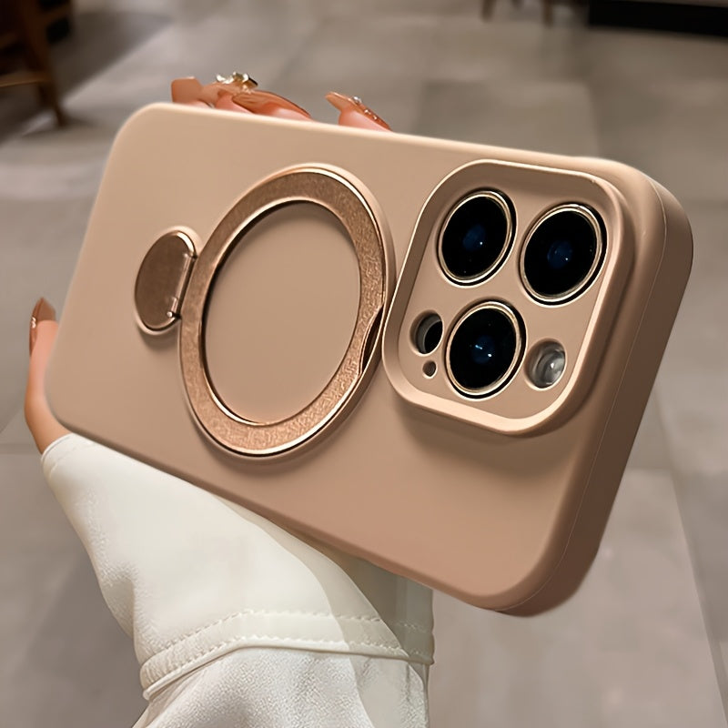 Luxury Multicolor Liquid Matte Stand Phone Case for iPhone 16 15 14 13 Pro Max Magnetic Wireless Charging 360°Rotating Desktop Bracket 16ProMax Cases Shockproof Back Cover