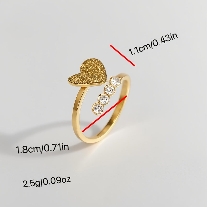 A Fashionable, Exquisite, Cute, Simple, Trendy, And Unique Stainless Steel Adjustable Open Ring with a Sweet Heart Design