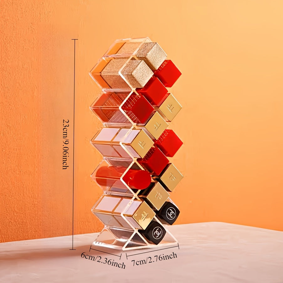 16-Compartment Transparent Lipstick Organizer - Durable Plastic Makeup Storage Box for Vanity or Bathroom Counter, Lightweight & Portable, No Power Needed, Vanity Accessories