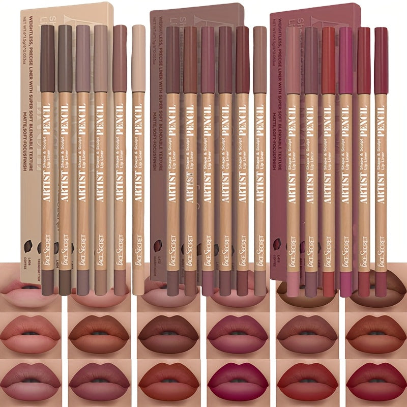 6pcs Velvet Matte Lip Liner Pencils Set | Long-Lasting & Non-Drying | Perfect for Lining & Filling Lips | Versatile Shades for All Skin Types | Includes Berry, Brown, Pink, Purple, Red Tones