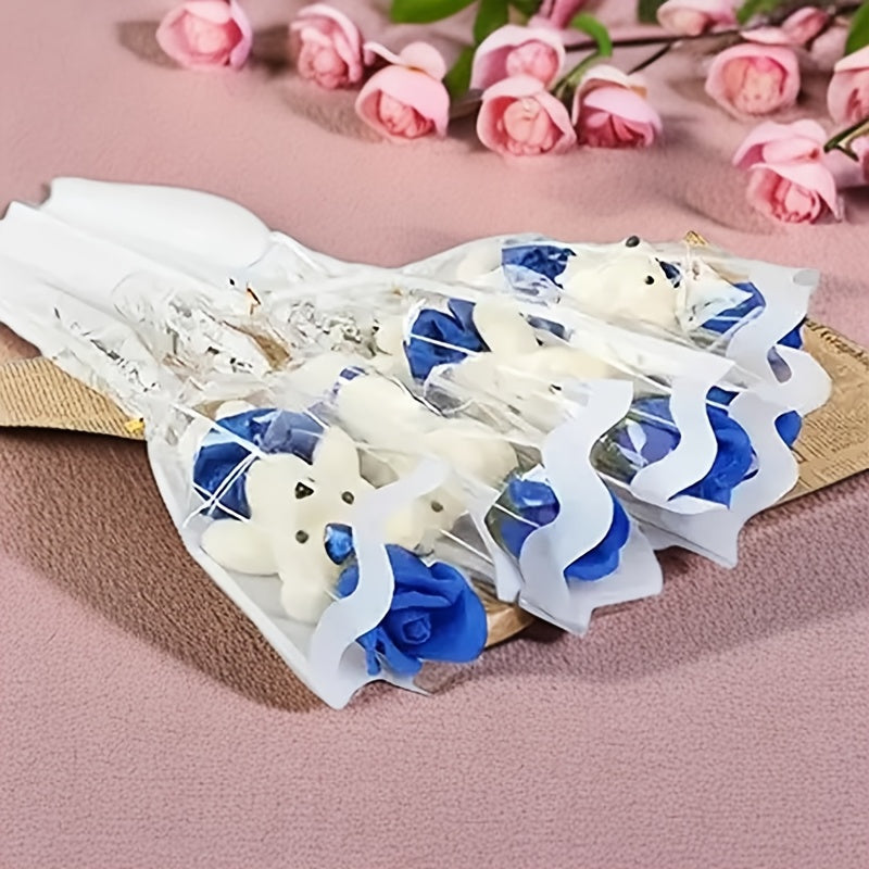 10 Bouquets of Artificial Roses with Plush Bear Plastic Roses for all kinds of holidays, anniversaries, weddings, home decor, Halloween, Christmas, romantic gifts and special occasions, Best for Christmas